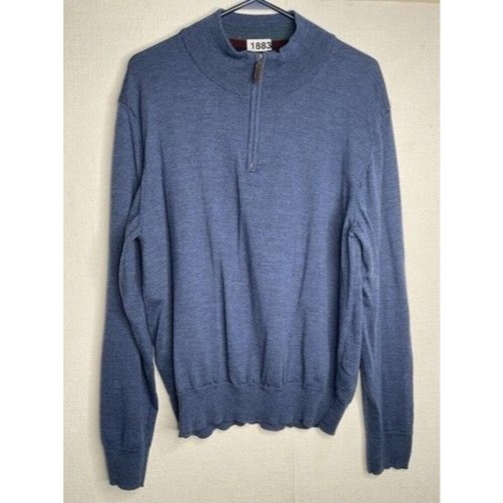 NWOT‎ Tom James 100% Merino Wool 1/4Zip Sweater Men Size XL Blue Italy